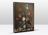 Fleurs dans un vase Wan-Li avec coquillages - Balthasar van der Ast - Peinture que vous pouvez accrocher et poser - 19,5 cm x 26 - Laqueprint on Wood