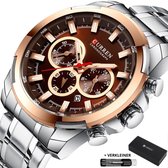Horloges voor Mannen Heren Horloge Curren Herenhorloge Watch - Jongens Horloges - Incl. Horlogebox Geschenkdoos & Versteller - Zilver Bruin Rosé - Litts®