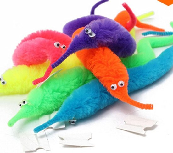 Magic Worms (6 stukjes) - Magic Twisty Worm Plush voor Kinderfeest, Uitdeel Cadeau speelgoed worm, Kattenspeeltjes fluffy worm - Grolla