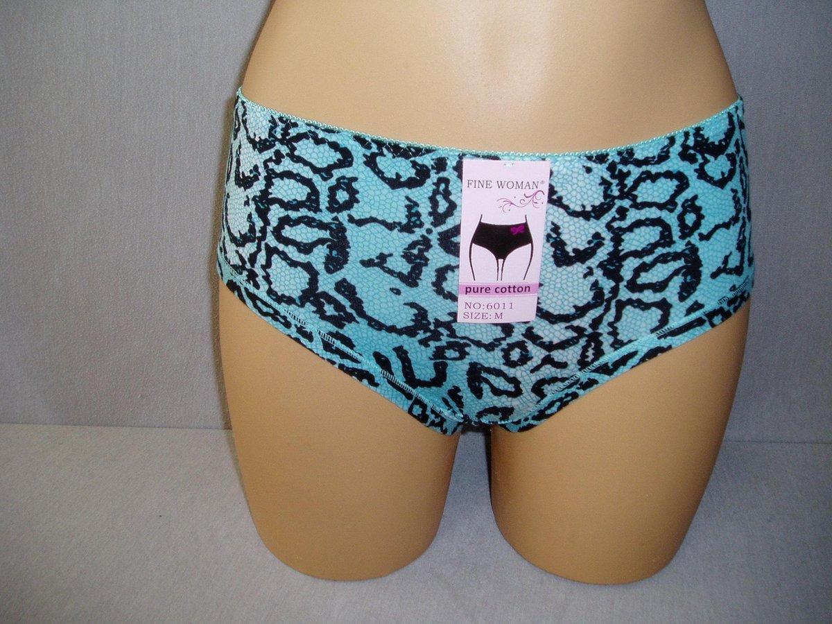Dames slips 3 pack Fine woman panterprint met achterkant kant mint XL