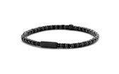 Frank 1967 7FB-0488 Heren Armband - Kralen - Matt Hematite - Zwart Agaat - Stalen Elementen - 21 cm -  Zwart - Blackplating