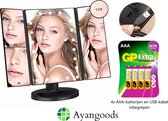 Ayangoods Make Up Spiegel - Make up spiegel met led verlichting - Drieluik spiegel - Scheerspiegel - Inclusief batterijen en usb kabel!