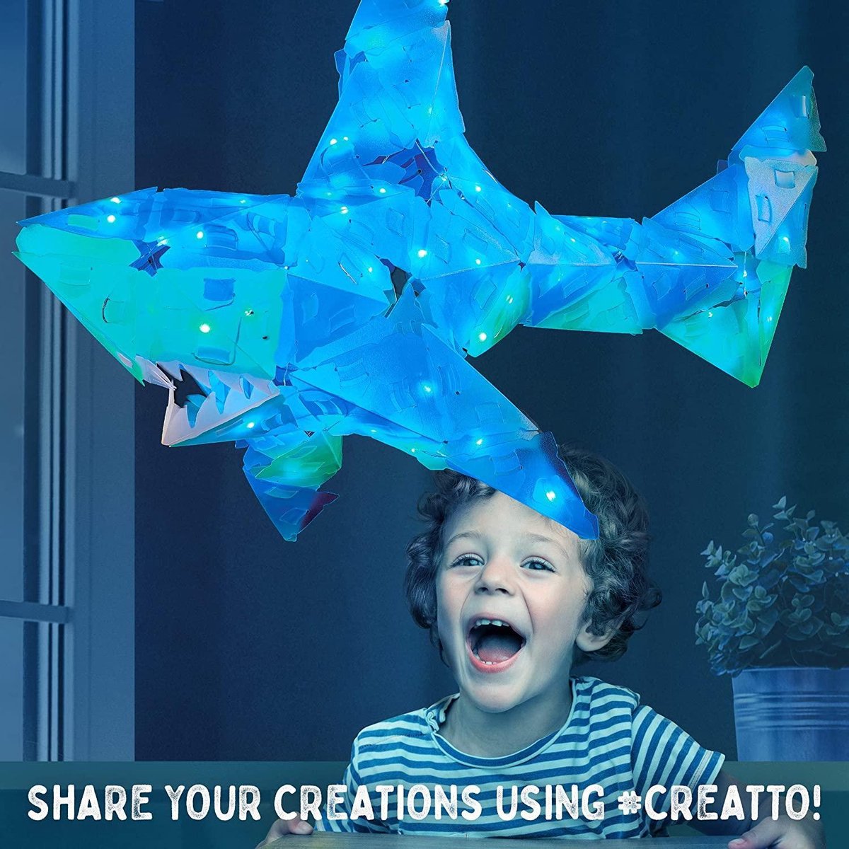 Creatto Haai - Bouwset met LED Verlichting - Bouw 4 Lichtgevende Zeedieren - Haai, Octopus, Meeuw en Vis - 140 Onderdelen - Creatief Bouwspeelgoed - Vanaf 9 Jaar — afbeelding 4