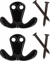 2x Luxe kapstokhaken / jashaken zwart - hoogwaardig metaal - 2,2 x 3,3 cm - kapstokhaakjes / garderobe haakjes