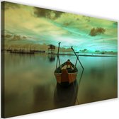 Schilderij Boot op kalm meer, 2 maten, groen, Premium print