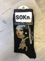 SOKn. trendy sokken "Meisje met de parel" VERMEER maat 35-41  (Ook leuk om kado te geven !)