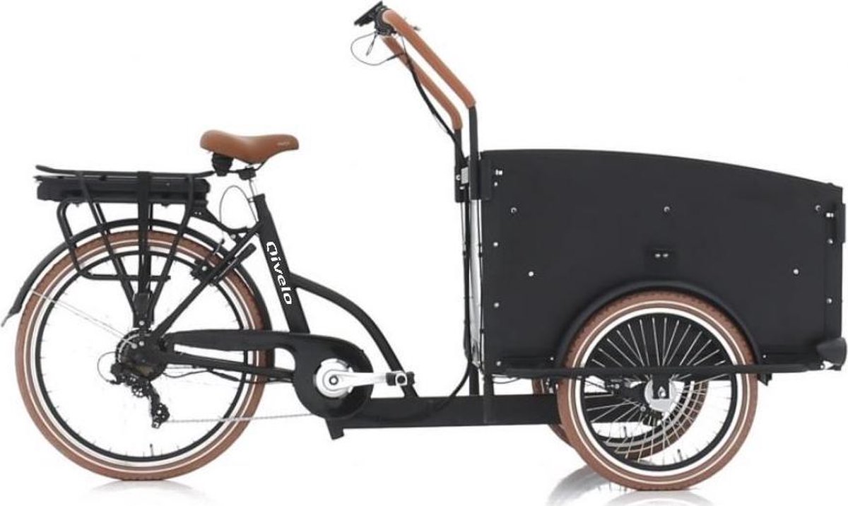 Qivelo Elektrische bakfiets bakfietsen fiets eco  City unisex matzwart bruin shimano versnelling online kopen