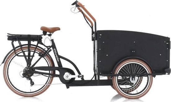 5. Elektrische bakfiets bakfietsen fiets eco mat zwart met bruine bak