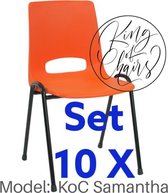 King of Chairs -set van 10- model KoC Samantha oranje met zwart onderstel. Kantinestoel stapelstoel kuipstoel vergaderstoel kantine stapel stoel kantinestoelen stapelstoelen kuipst