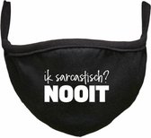 Ik sarcastisch? Nooit Rustaagh mondkapje - gezichtsmasker - wasbaar - niet medisch - zwart - tekst - bedrukt