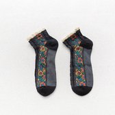 Dames Sokken - 1 Paar - Zwart - Maat 36-41 - Vintage Fleurige Bloemen - Comfortabel & Duurzaam