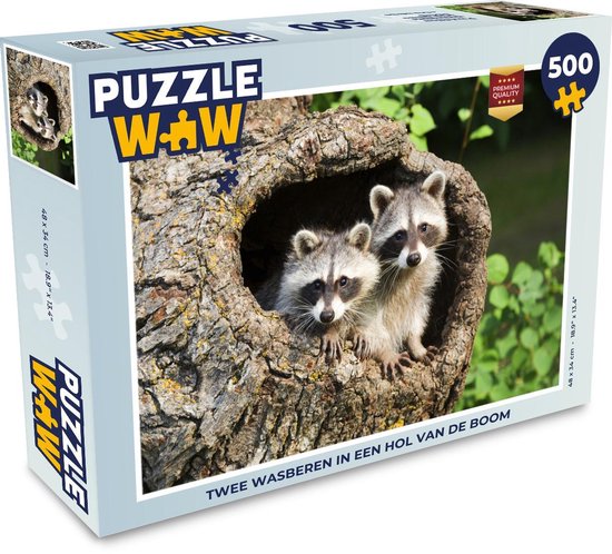 transmissie Bestudeer wolf Puzzel 500 stukjes Wasbeer - Twee wasberen in een hol van de boom -  PuzzleWow heeft... | bol.com