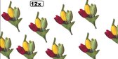 12x Broche 3 tulpen rood/geel/groen - Carnaval thema feest bloem tulp