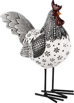 Kip wit zwarte kip gebloemd kunststof staand 22 cm