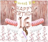 Perow XXL Sweet 16 Ballonnen pakket - Rosé Gouden Ballonnen Set - Verjaardagsfeest - Luxe complete set - Ballonnen - Happy Birthday