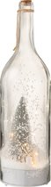 J-Line Fles Deco Kerst Sneeuw Led Glitter Zilver