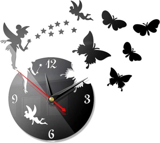 FANDE DIY Horloge Murale, 3D Sans Cadre Papillon Fée Fille Stickers muraux  Miroir... | bol