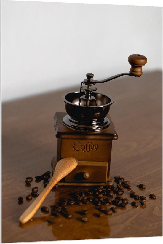 Acrylglas - Koffie en een Bril Met Tekst : Joy Comes In The Morning - 30x40cm Foto op Acrylglas (Met Ophangsysteem)