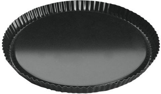 Zwarte, ronde taartvorm met geribbelde rand, 30 cm.