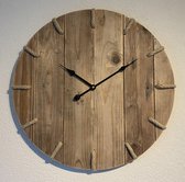 Wandklok - 50 cm - handgemaakt - handmade - streep - hout - stil uurwerk - landelijk - touw