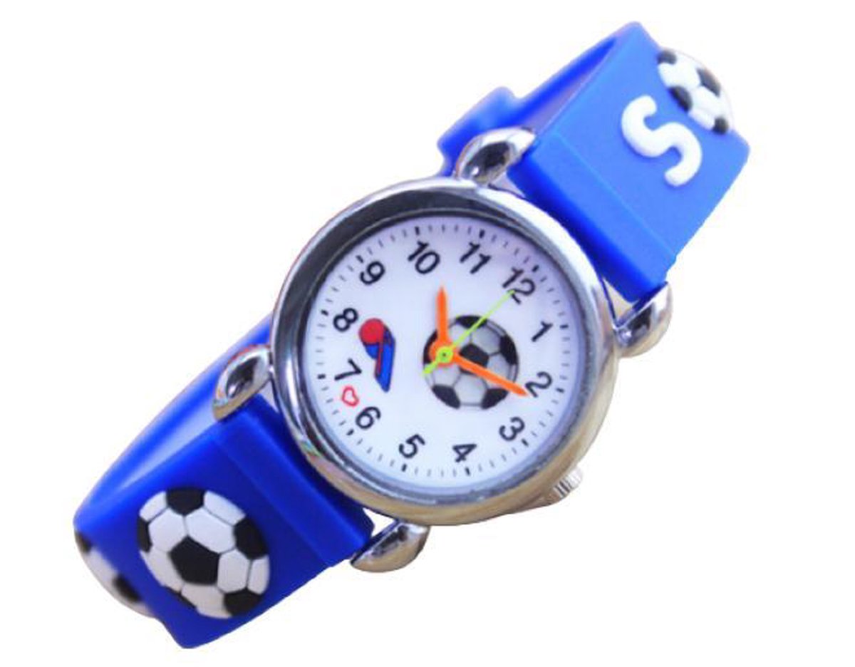 Jongens horloge voetbal donkerblauw met siliconen bandje.