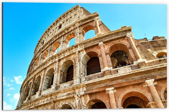 Dibond - Colosseum met Blauwe Lucht - Rome - 60x40cm Foto op Aluminium (Wanddecoratie van metaal)