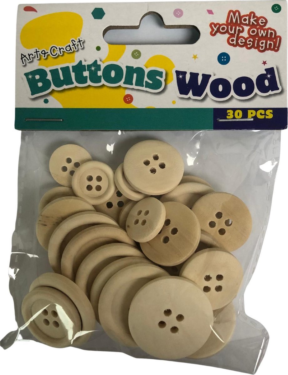 Knopen hout naturel 30 Stuks - knutselspullen - decoratie - natuur product - hobby - knutsel - versiering - maken - cadeau