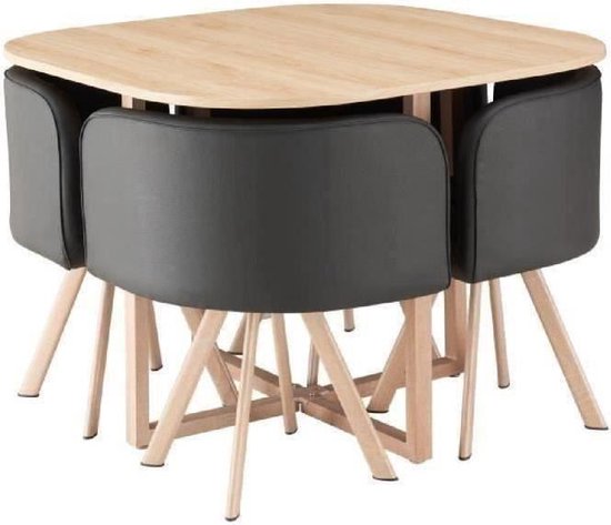 boycot vorm formeel LUND Eettafel set 4 personen industriële stijl eiken + 4 zwarte faux  lederen stoelen -... | bol.com