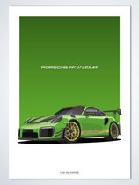 Porsche 911 GT2 RS MR Lichtgroen op Poster - 50 x 70cm - Auto Poster Kinderkamer / Slaapkamer / Kantoor