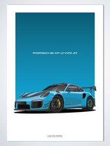 Porsche 911 GT2 RS MR Blauw op Poster - 50 x 70cm - Auto Poster Kinderkamer / Slaapkamer / Kantoor