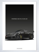 Porsche 911 GT2 RS MR Zwart op Poster - 50 x 70cm - Auto Poster Kinderkamer / Slaapkamer / Kantoor