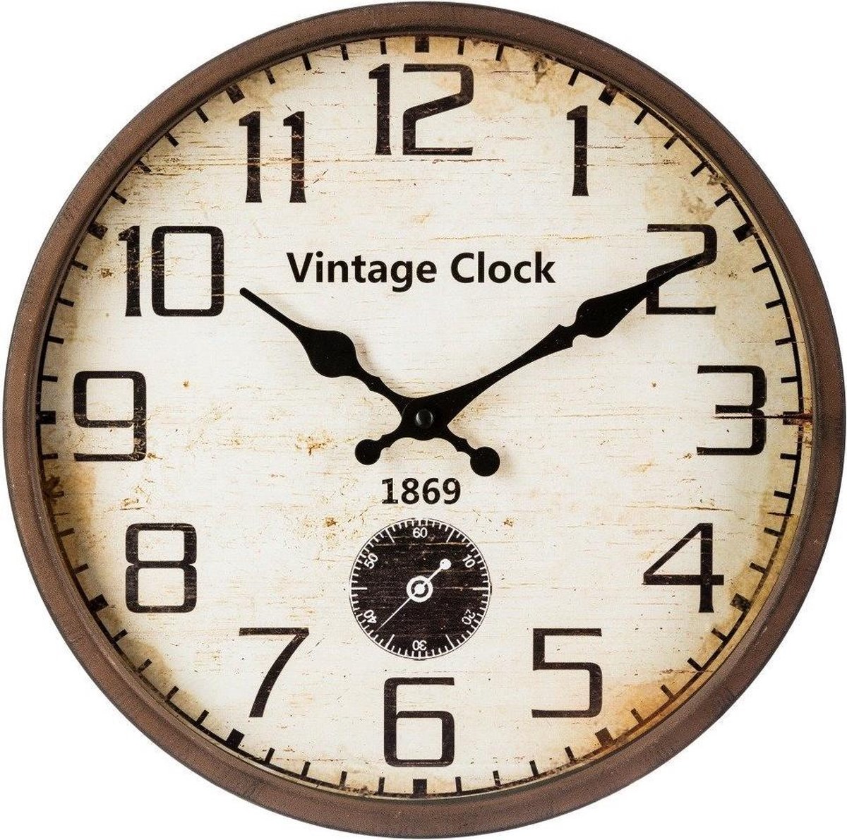 Vintage Wandklok, Ø 30 cm, Wijzer - Wandklok voor de Woonkamer - Retro Wandklok met Leesbare Wijzerplat