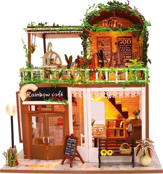 Begraafplaats breuk stroom DIY Rainbow cafe met LED - Dollhouse - Miniatuur hobby bouwpakket-  Modelbouw | bol.com