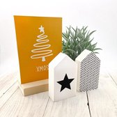 Houten - Kerst - decoratie - huisjes - kaart - kerstboom - ster - zigzag patroon - Kerstmis - kerstdecoratie - kerstversiering - hout - woonaccessoires - versiering