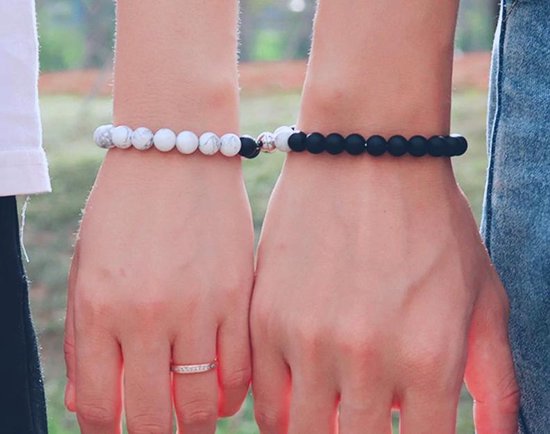 Bracelet en Perles avec aimant - contrat - blanc / noir - relation -  bracelet d'amitié... | bol.com
