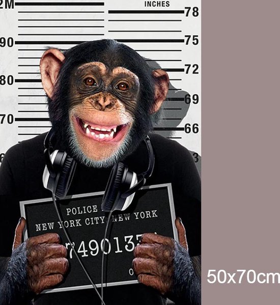 Allernieuwste Canvas Schilderij Gangster Aap Chimpansee - PopArt Modern - Poster - Dieren - 50 x 70 cm - Kleur