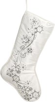 Stijlvolle Christmas Stocking zilver wit met Glinsterende Sneeuwvlokken - decoratieve kerstsok