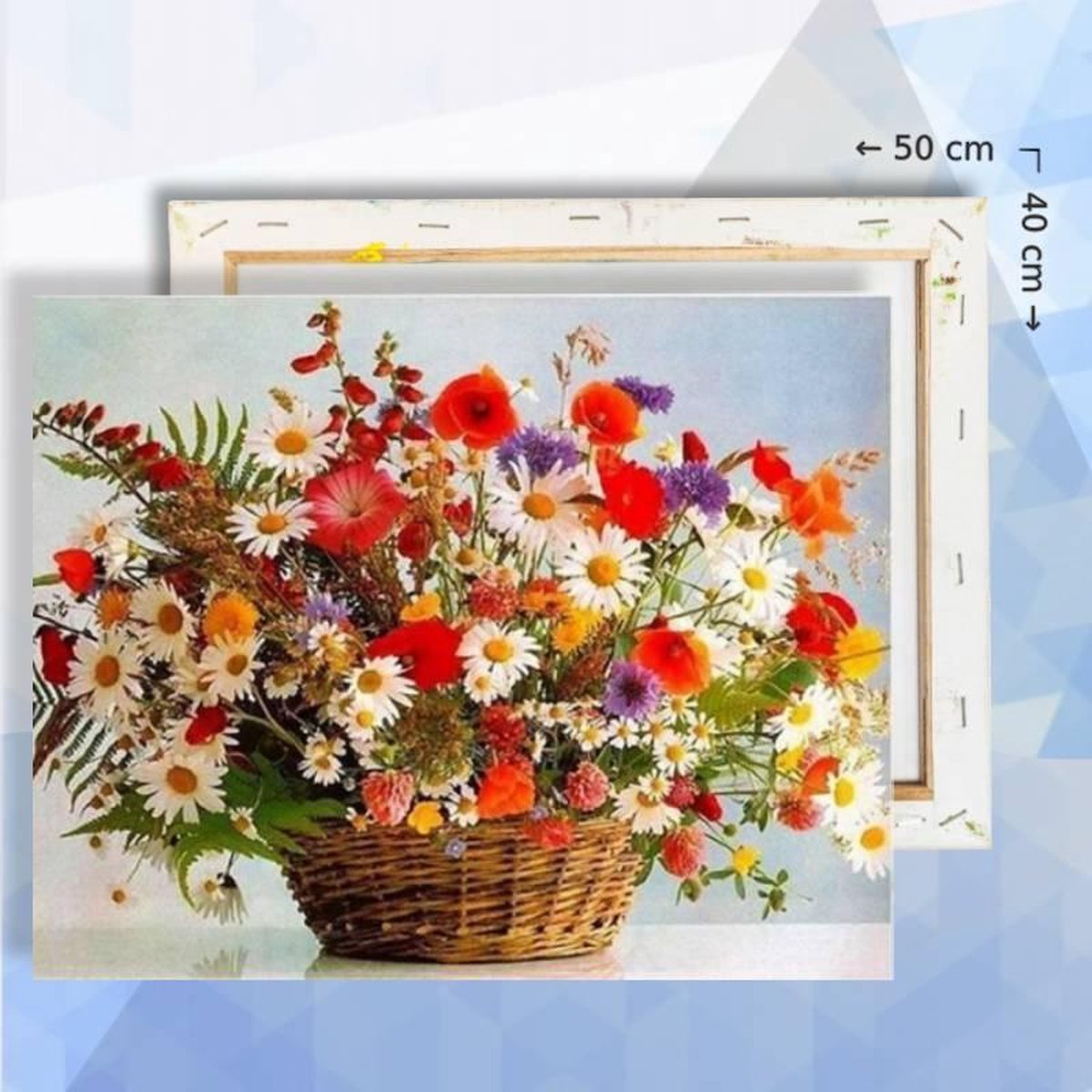 Schilderen op nummer pakket Veldbloemen in mand 40 x 50 cm - met frame