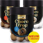 Venco Choco Drop – 3 varianten – Melk, Puur en Wit Salmiak chocolade drop – 3 x 146 Gram