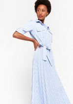 LOLALIZA Midi overhemd jurk met strepen - Light Blauw - Maat 44