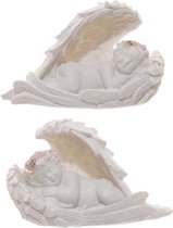 Set de 2 angelots / angelots endormis avec couronne de roses 6x4x2cm