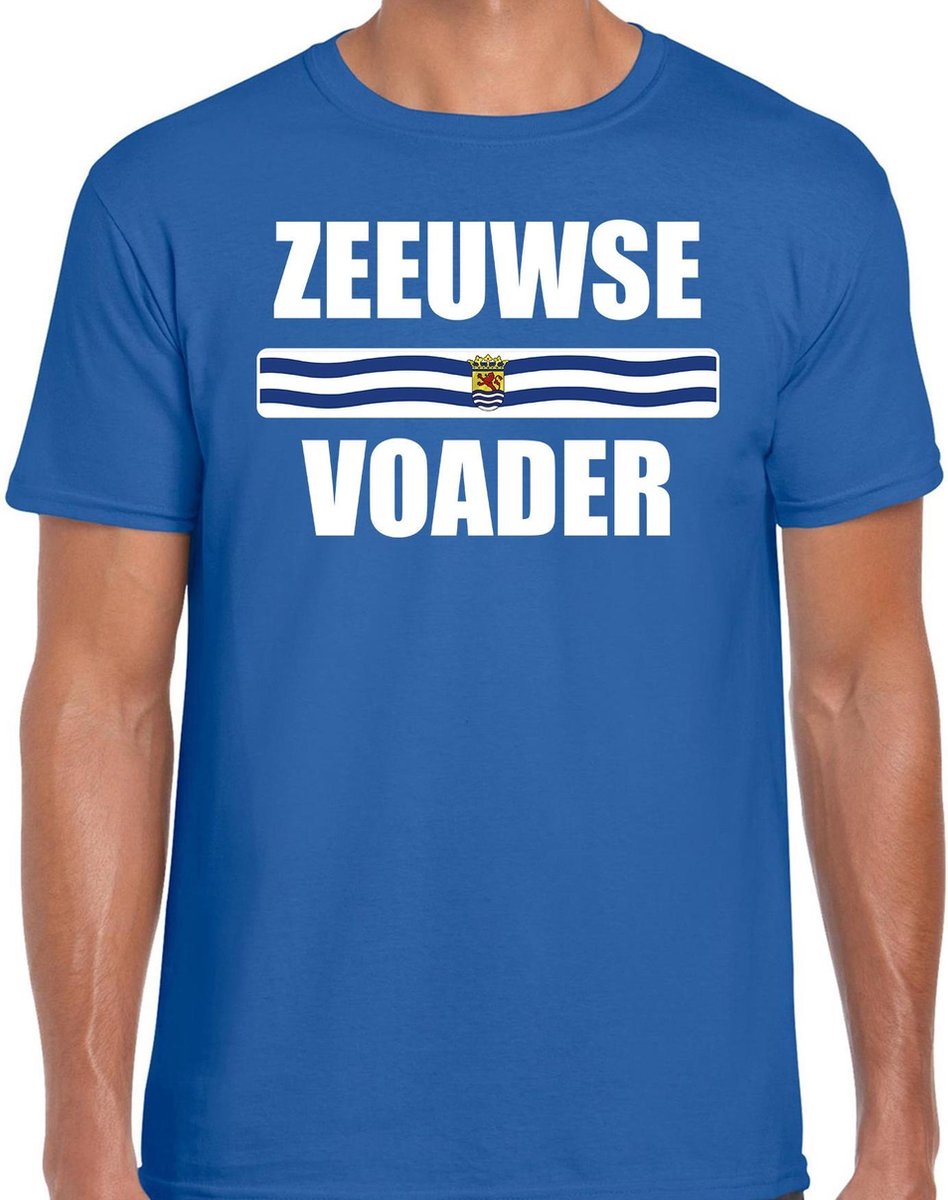 Afbeelding van product Bellatio Decorations  Zeeuwse voader met vlag Zeeland t-shirt blauw heren - Zeeuws dialect vaderdag cadeau shirt XL  - maat XL