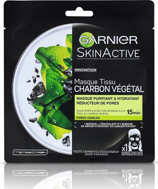 Garnier SkinActive Pure Charcoal Black Sheet Mask - Zuiverend en Verfijnend  Gezichtsmasker | bol.com