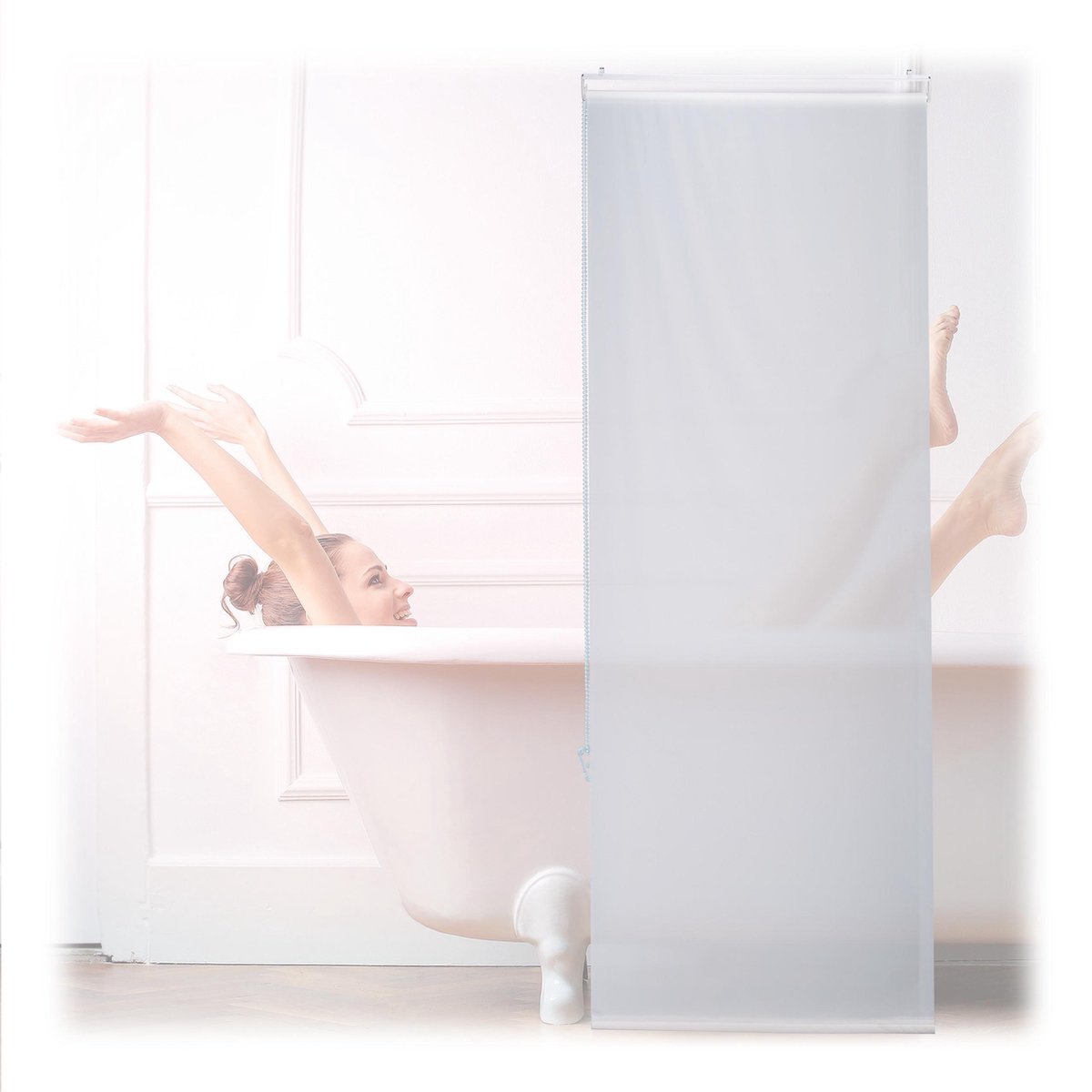 Relaxdays Douche rolgordijn wit - douchegordijn - gordijn bad & douche - waterafstotend - 60x240cm