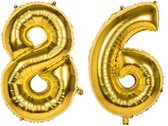 86 Jaar Folie Ballonnen Goud - Happy Birthday - Foil Balloon - Versiering - Verjaardag - Man / Vrouw - Feest - Inclusief Opblaas Stokje & Clip - XXL - 115 cm