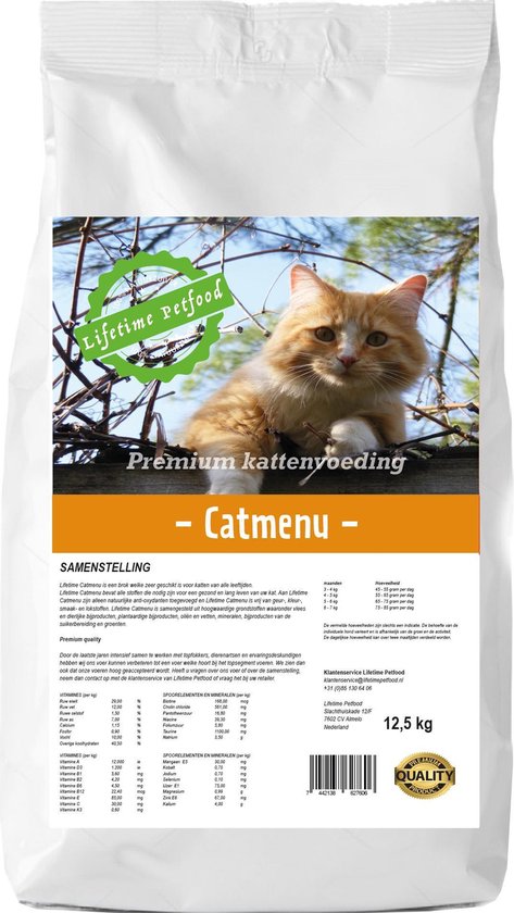 Lifetime Petfood Catmenu - Krokant- Natuurlijk - Adult - Premium Kattenvoer - 3 Kg -... |