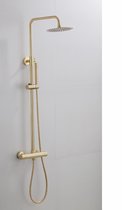 Ced'or Brass opbouw regendouche geborsteld met 30cm hoofddouche en staafhanddouche messing/mat goud