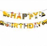 Verjaardagslinger- Jongens- Vrachtauto- Geel- Karton- Betonmolen- Kraan- Charme Bijoux