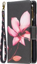 Telefoonhoesje geschikt voor Samsung Galaxy A52 - Portemonnee met rits - book-case hoesje - ruimte voor 9 pasjes - Zwart bloemen