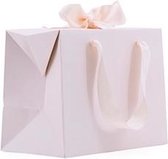 Luxe stevige roze goodiebag/giftbag met strik van dik papier 22 x 12,5 x 17+7 cm